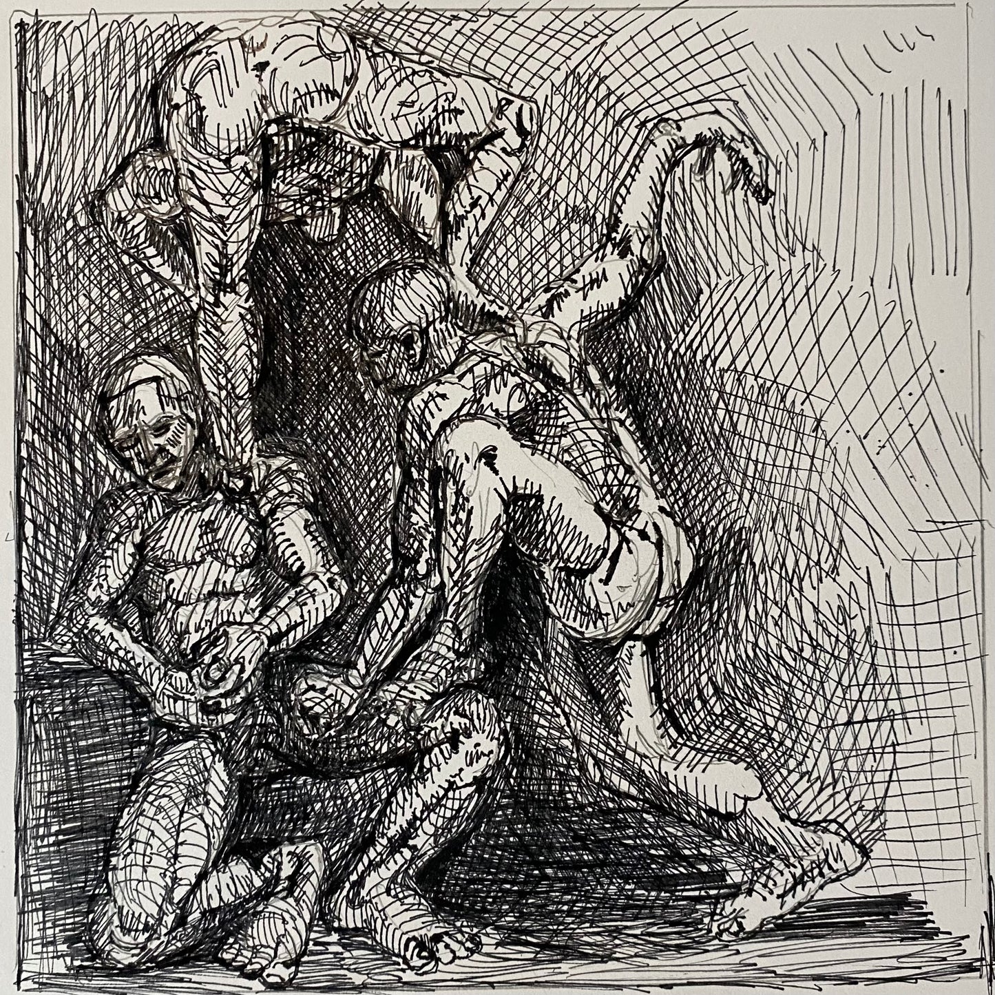 Three Figures 002_Solomon Whitaker_2026_7 x 7in_ink on paper