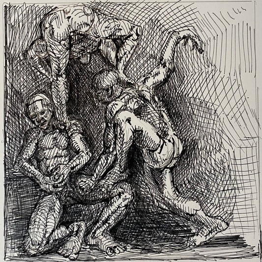 Three Figures 002_Solomon Whitaker_2026_7 x 7in_ink on paper